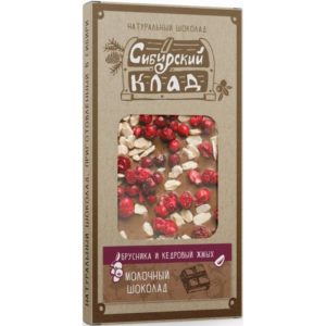 Milk chocolate "Lingonberry and cedar nut cake" 100 g                                                                               Siberian treasure